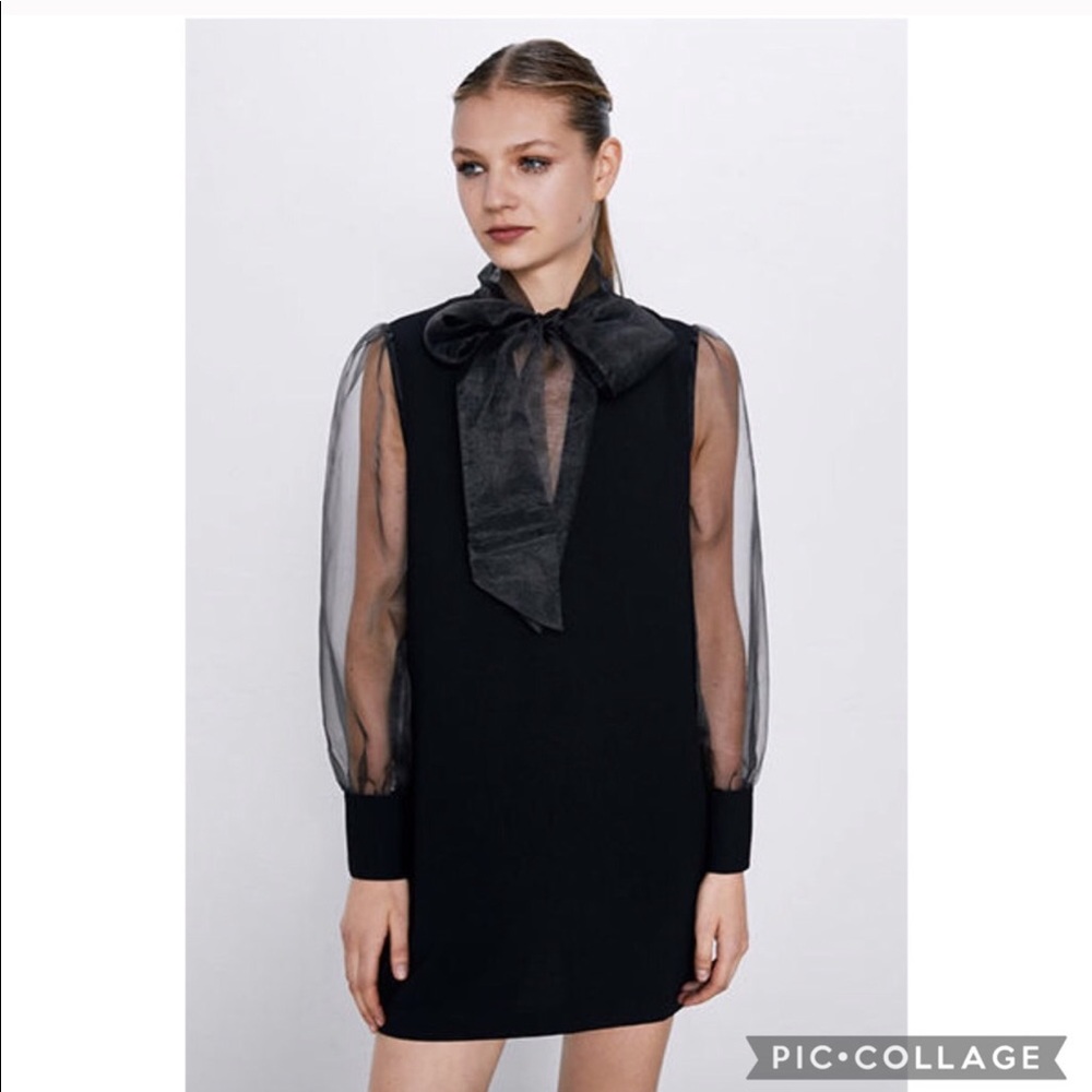NWT Zara black organza bow dress